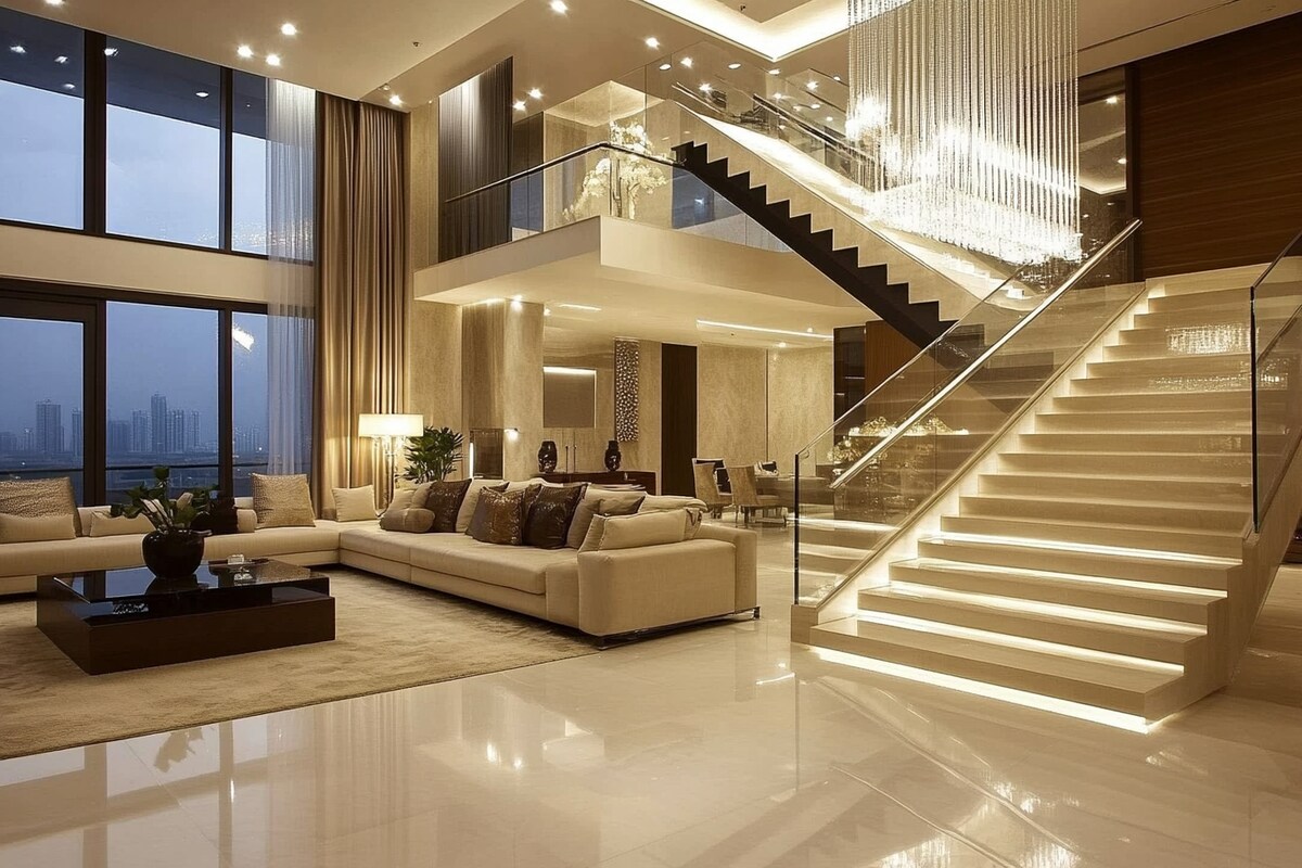 Modern Wood and Concrete Balustrade Staircase Design