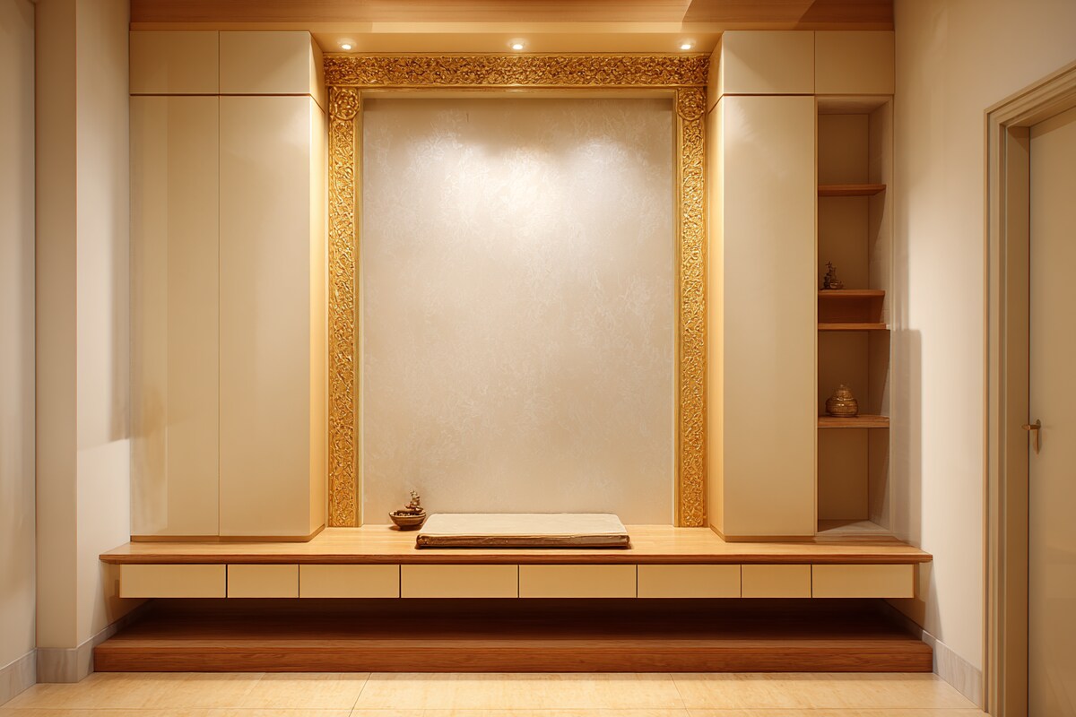 Contemporary Mandir Design With Spacious Interiors